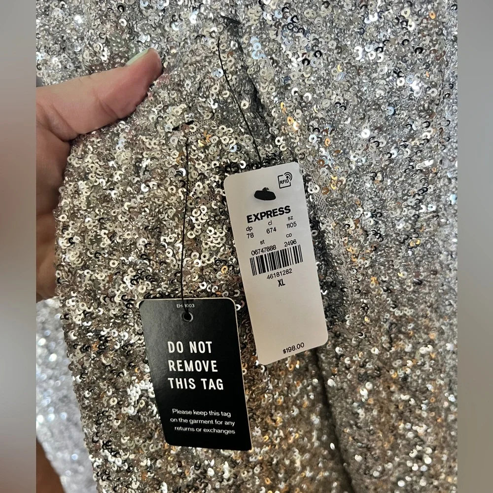 Express Silver Sequin Blazer and Skirt Set - Picture 7 of 7